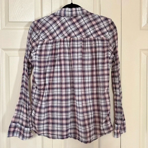 Hurley Lightweight Pink/Purple/White Plaid Button Down Blouse - Picture 2 of 11